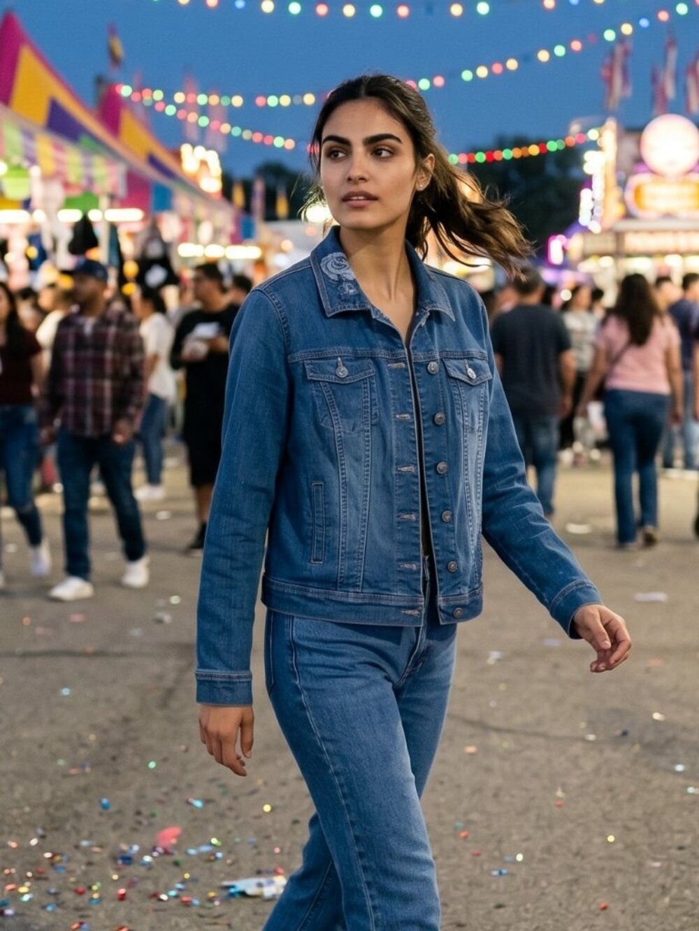 G.H. Bass & Co Denim Jean Jacket with Embroidered Floral Detail